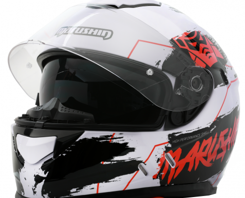 889 Comfort Warrior white _ red visor open